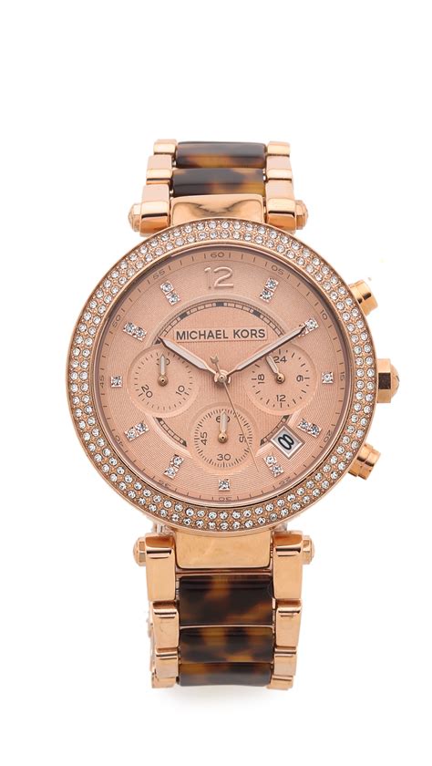 michael kors parker tortoise rose gold dial women& 39|Michael Kors Parker Chronograph Rose Dial Ladies Watch MK5538.